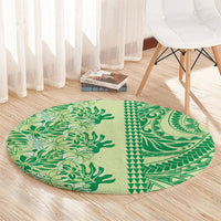 Lime Green Hibiscus Monstera Seamless Kakau Hawaii Round Carpet