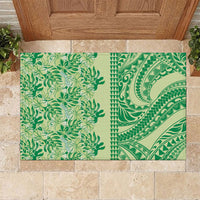 Lime Green Hibiscus Monstera Seamless Kakau Hawaii Rubber Doormat