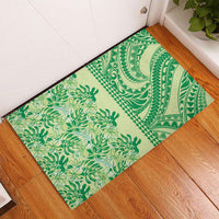 Lime Green Hibiscus Monstera Seamless Kakau Hawaii Rubber Doormat