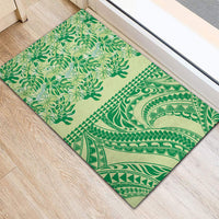 Lime Green Hibiscus Monstera Seamless Kakau Hawaii Rubber Doormat