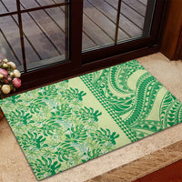 Lime Green Hibiscus Monstera Seamless Kakau Hawaii Rubber Doormat