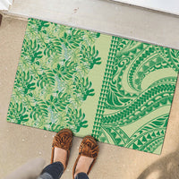 Lime Green Hibiscus Monstera Seamless Kakau Hawaii Rubber Doormat