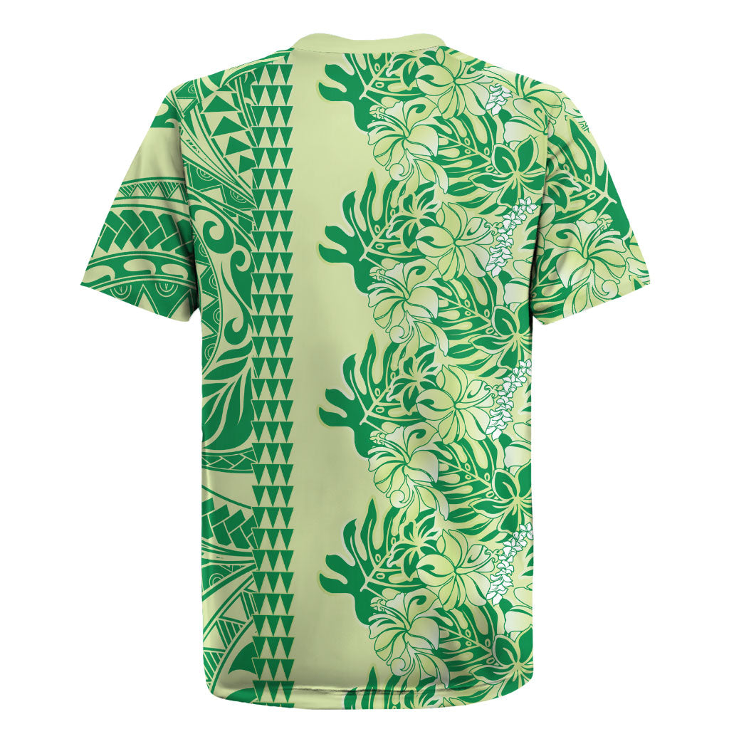 Lime Green Hibiscus Monstera Seamless Kakau Hawaii Rugby Jersey
