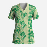 Lime Green Hibiscus Monstera Seamless Kakau Hawaii Scrub Top
