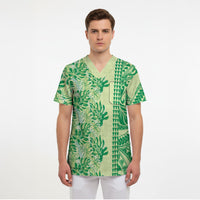 Lime Green Hibiscus Monstera Seamless Kakau Hawaii Scrub Top