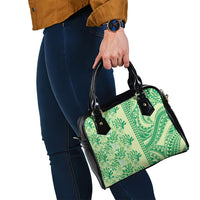 Lime Green Hibiscus Monstera Seamless Kakau Hawaii Shoulder Handbag