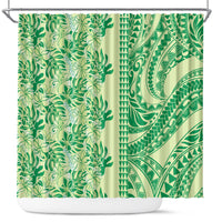 Lime Green Hibiscus Monstera Seamless Kakau Hawaii Shower Curtain