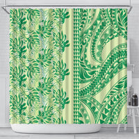 Lime Green Hibiscus Monstera Seamless Kakau Hawaii Shower Curtain