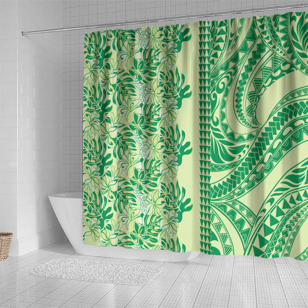 Lime Green Hibiscus Monstera Seamless Kakau Hawaii Shower Curtain