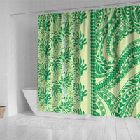 Lime Green Hibiscus Monstera Seamless Kakau Hawaii Shower Curtain