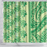 Lime Green Hibiscus Monstera Seamless Kakau Hawaii Shower Curtain