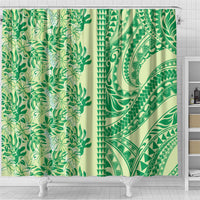 Lime Green Hibiscus Monstera Seamless Kakau Hawaii Shower Curtain