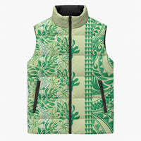 Lime Green Hibiscus Monstera Seamless Kakau Hawaii Sleeveless Puffer Jacket