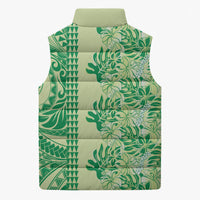 Lime Green Hibiscus Monstera Seamless Kakau Hawaii Sleeveless Puffer Jacket