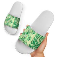 Lime Green Hibiscus Monstera Seamless Kakau Hawaii Slide Sandals LT14 - Polynesian Pride