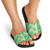 Lime Green Hibiscus Monstera Seamless Kakau Hawaii Slide Sandals LT14 - Polynesian Pride