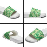 Lime Green Hibiscus Monstera Seamless Kakau Hawaii Slide Sandals LT14 - Polynesian Pride