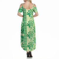 Lime Green Hibiscus Monstera Seamless Kakau Hawaii Summer Maxi Dress LT14 - Polynesian Pride