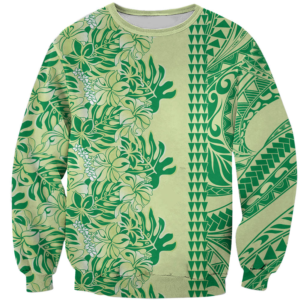 Lime Green Hibiscus Monstera Seamless Kakau Hawaii Sweatshirt