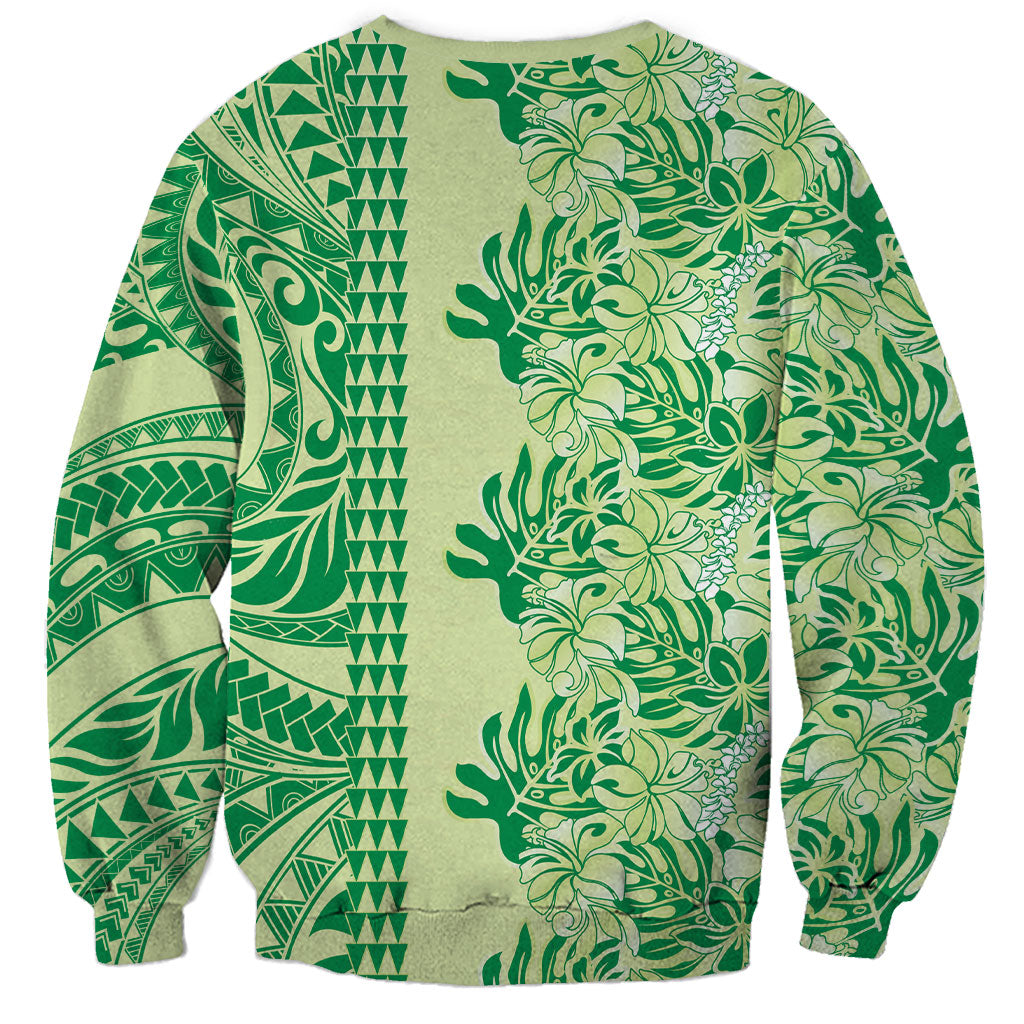 Lime Green Hibiscus Monstera Seamless Kakau Hawaii Sweatshirt