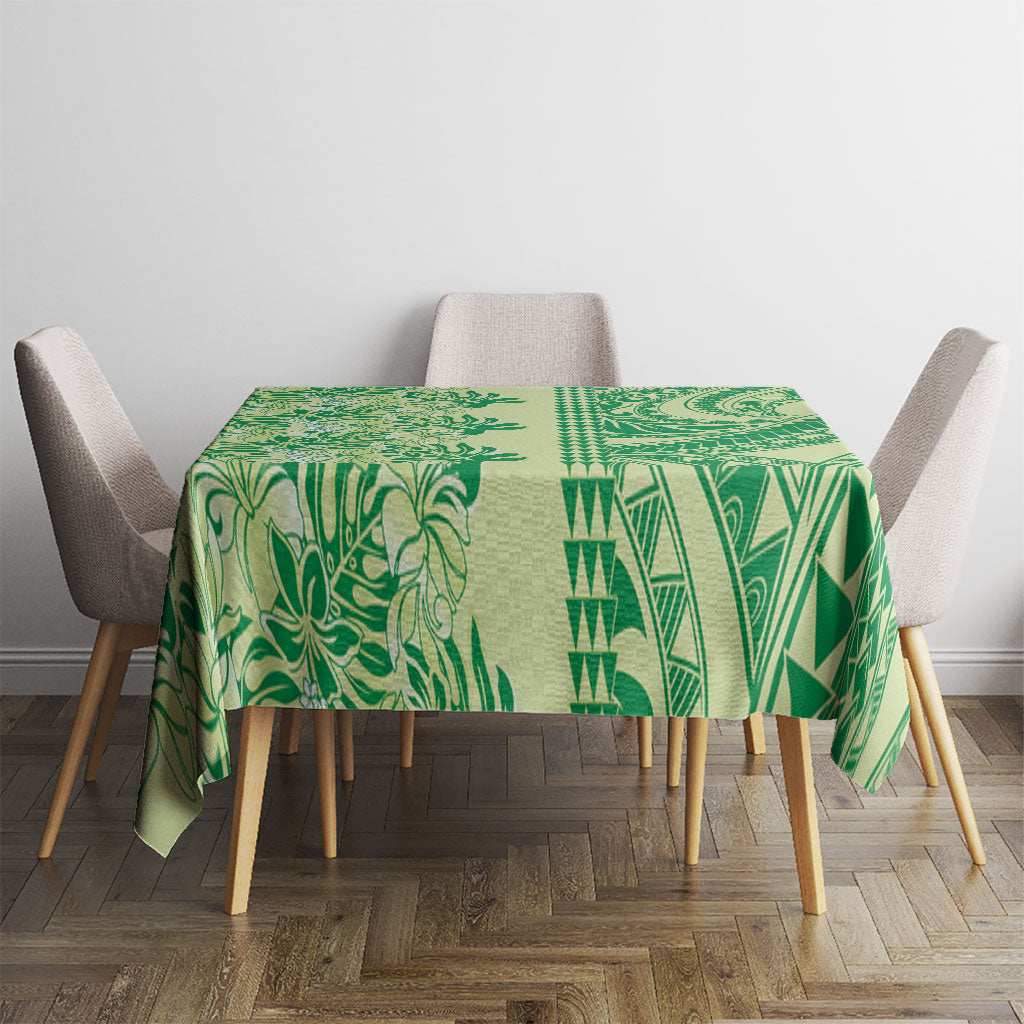 Lime Green Hibiscus Monstera Seamless Kakau Hawaii Tablecloth LT14 - Polynesian Pride