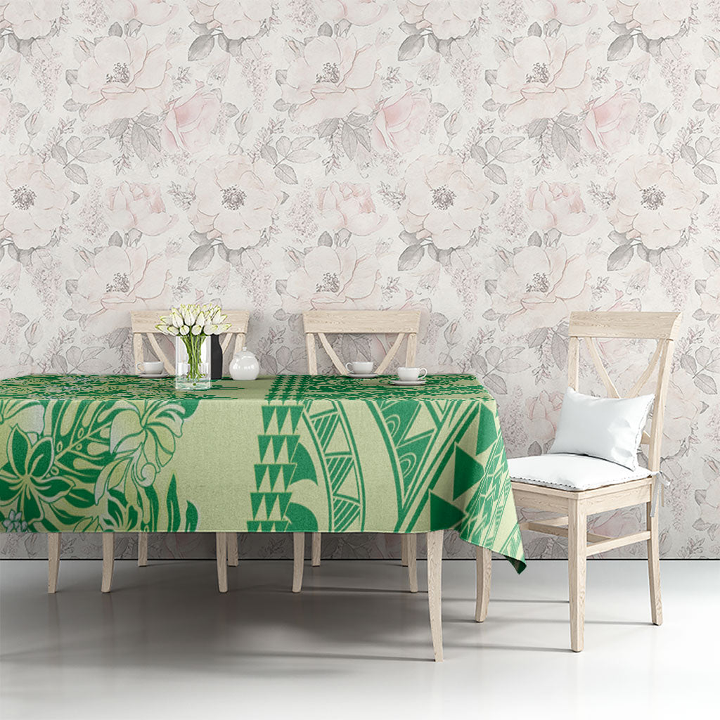Lime Green Hibiscus Monstera Seamless Kakau Hawaii Tablecloth LT14 - Polynesian Pride