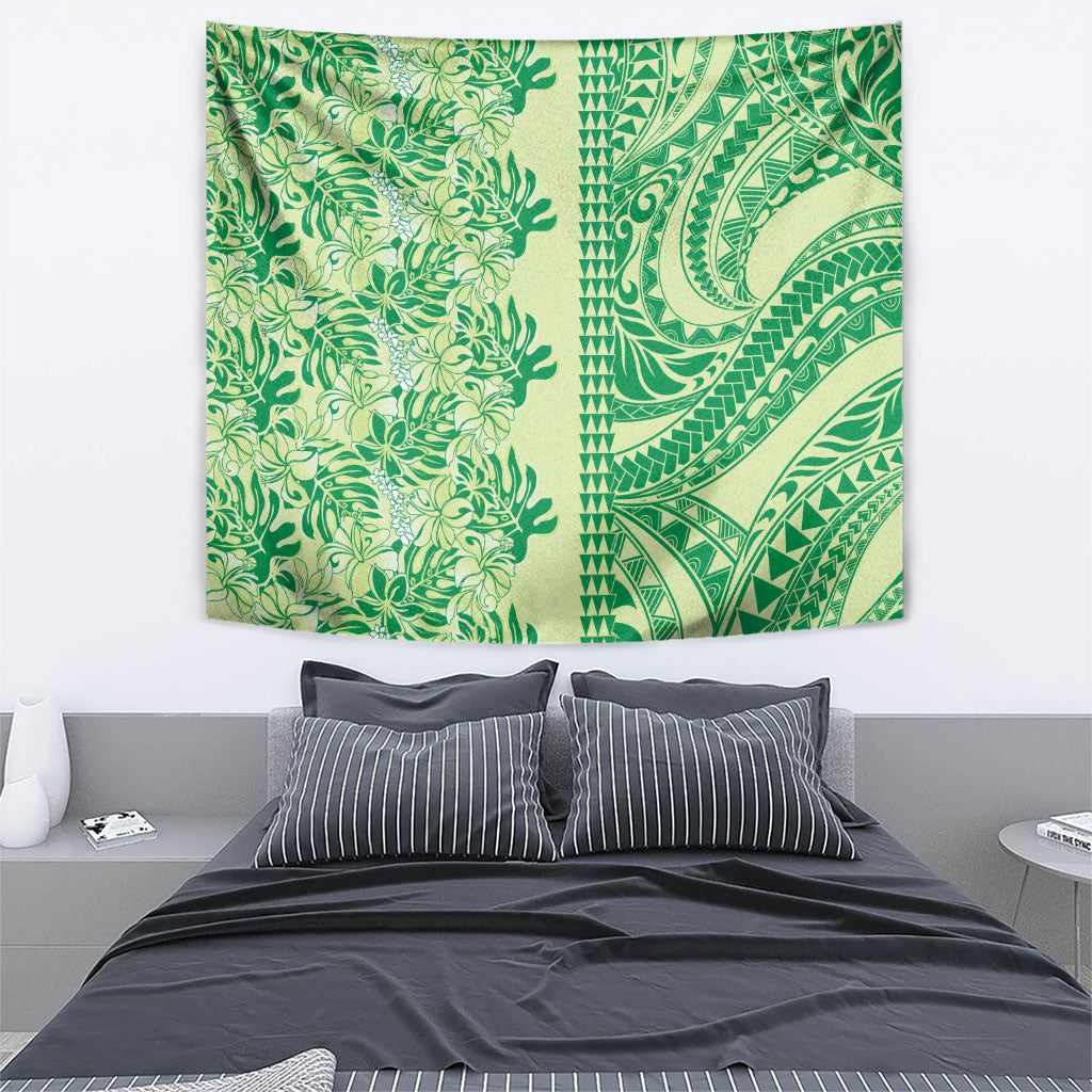 Lime Green Hibiscus Monstera Seamless Kakau Hawaii Tapestry