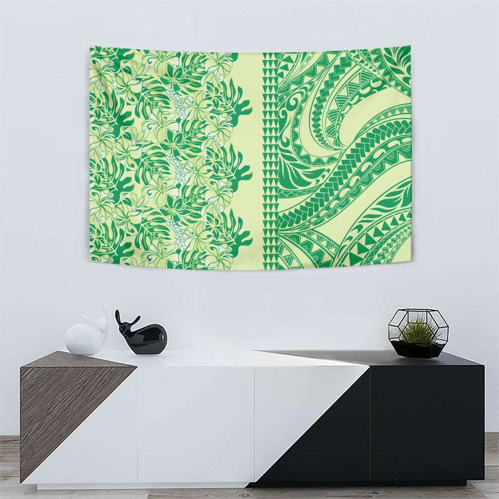 Lime Green Hibiscus Monstera Seamless Kakau Hawaii Tapestry
