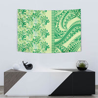 Lime Green Hibiscus Monstera Seamless Kakau Hawaii Tapestry