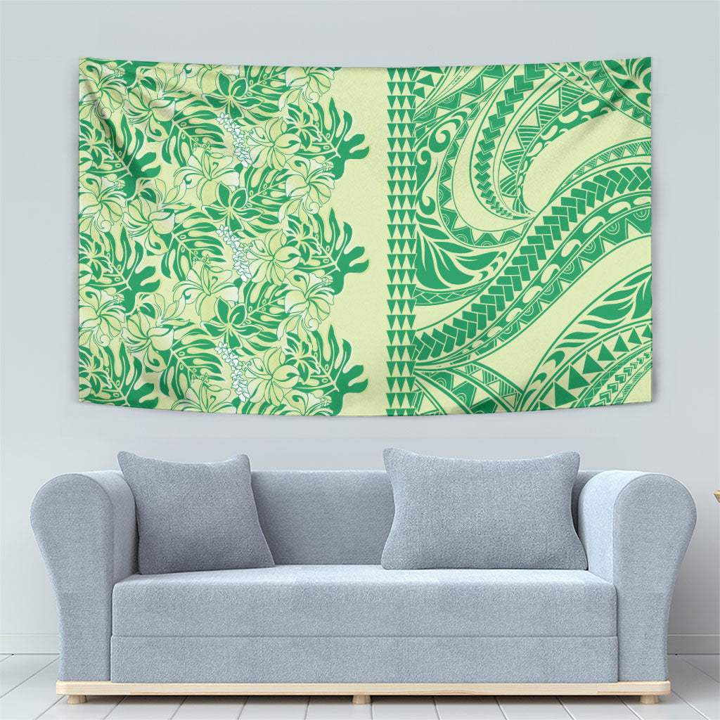 Lime Green Hibiscus Monstera Seamless Kakau Hawaii Tapestry