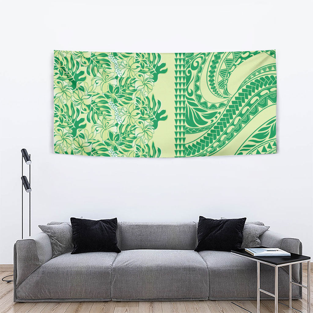 Lime Green Hibiscus Monstera Seamless Kakau Hawaii Tapestry
