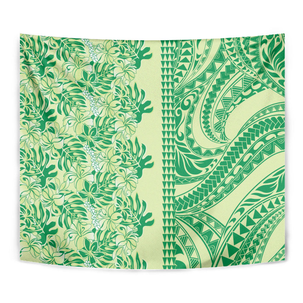 Lime Green Hibiscus Monstera Seamless Kakau Hawaii Tapestry