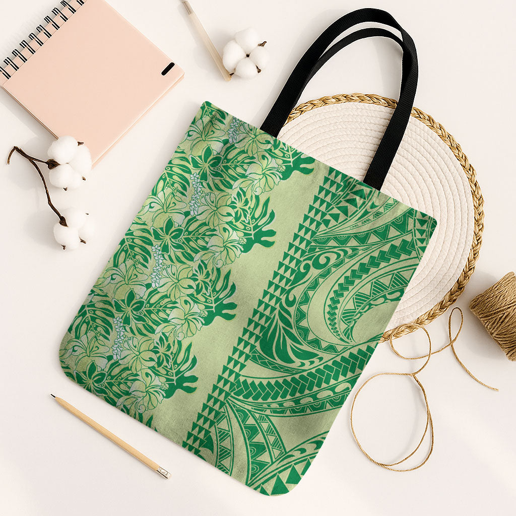 Lime Green Hibiscus Monstera Seamless Kakau Hawaii Tote Bag
