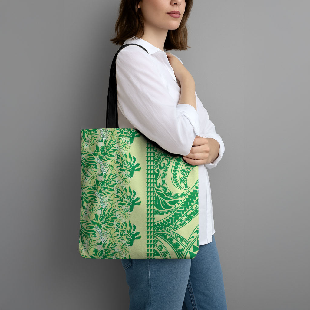 Lime Green Hibiscus Monstera Seamless Kakau Hawaii Tote Bag