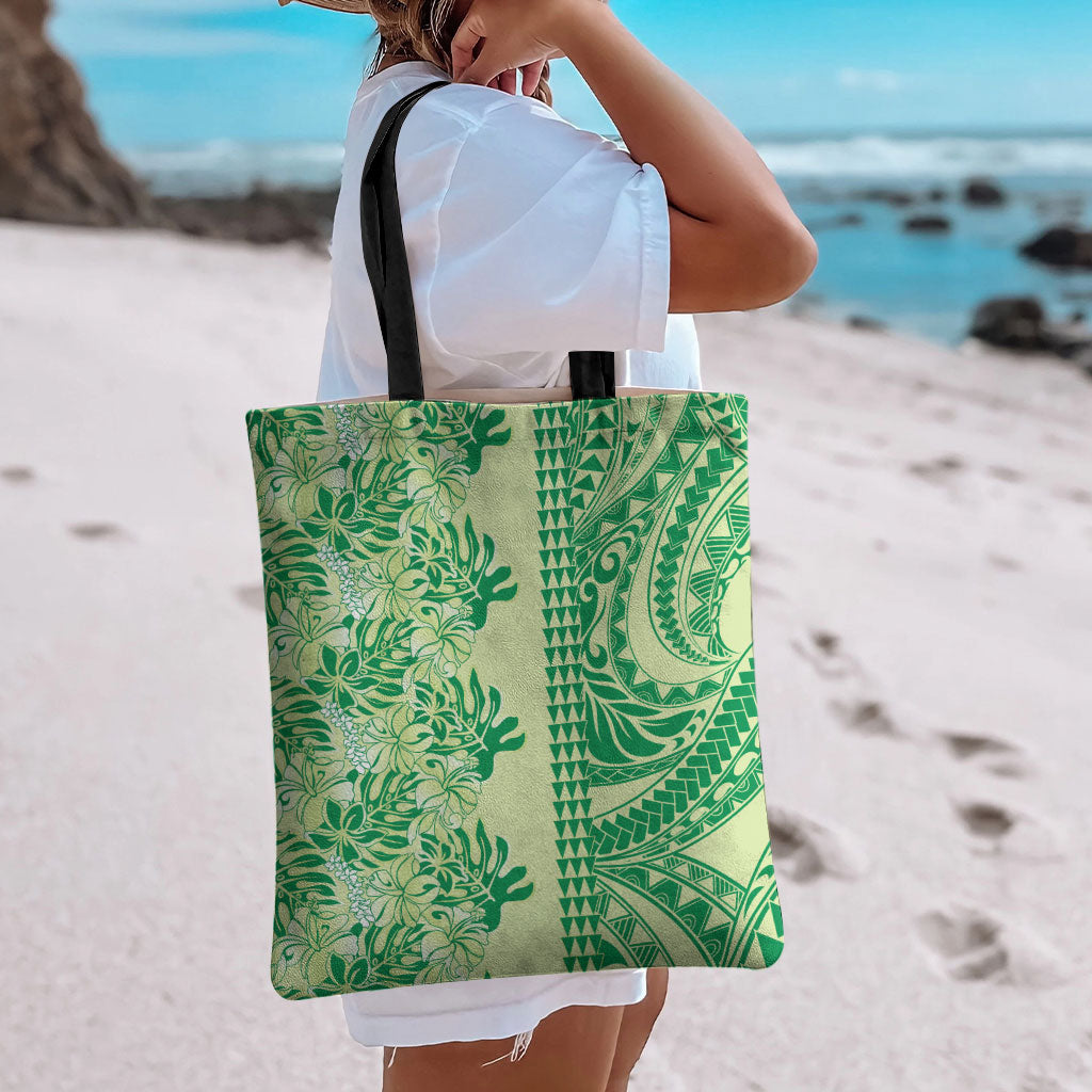 Lime Green Hibiscus Monstera Seamless Kakau Hawaii Tote Bag