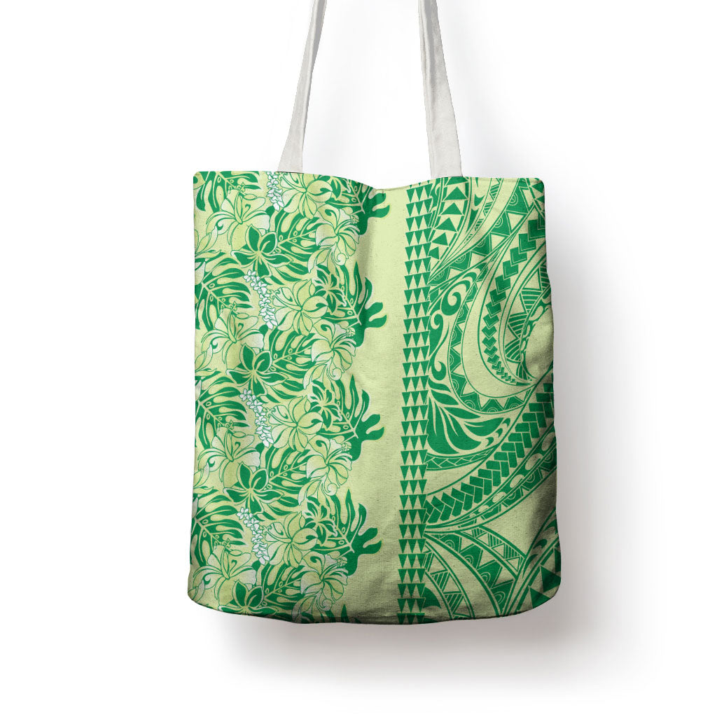 Lime Green Hibiscus Monstera Seamless Kakau Hawaii Tote Bag