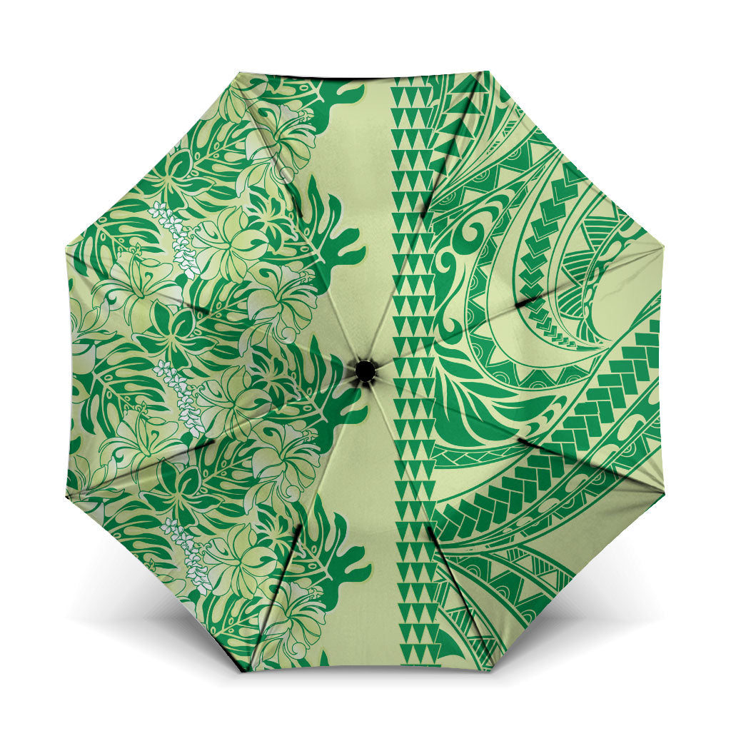 Lime Green Hibiscus Monstera Seamless Kakau Hawaii Umbrella