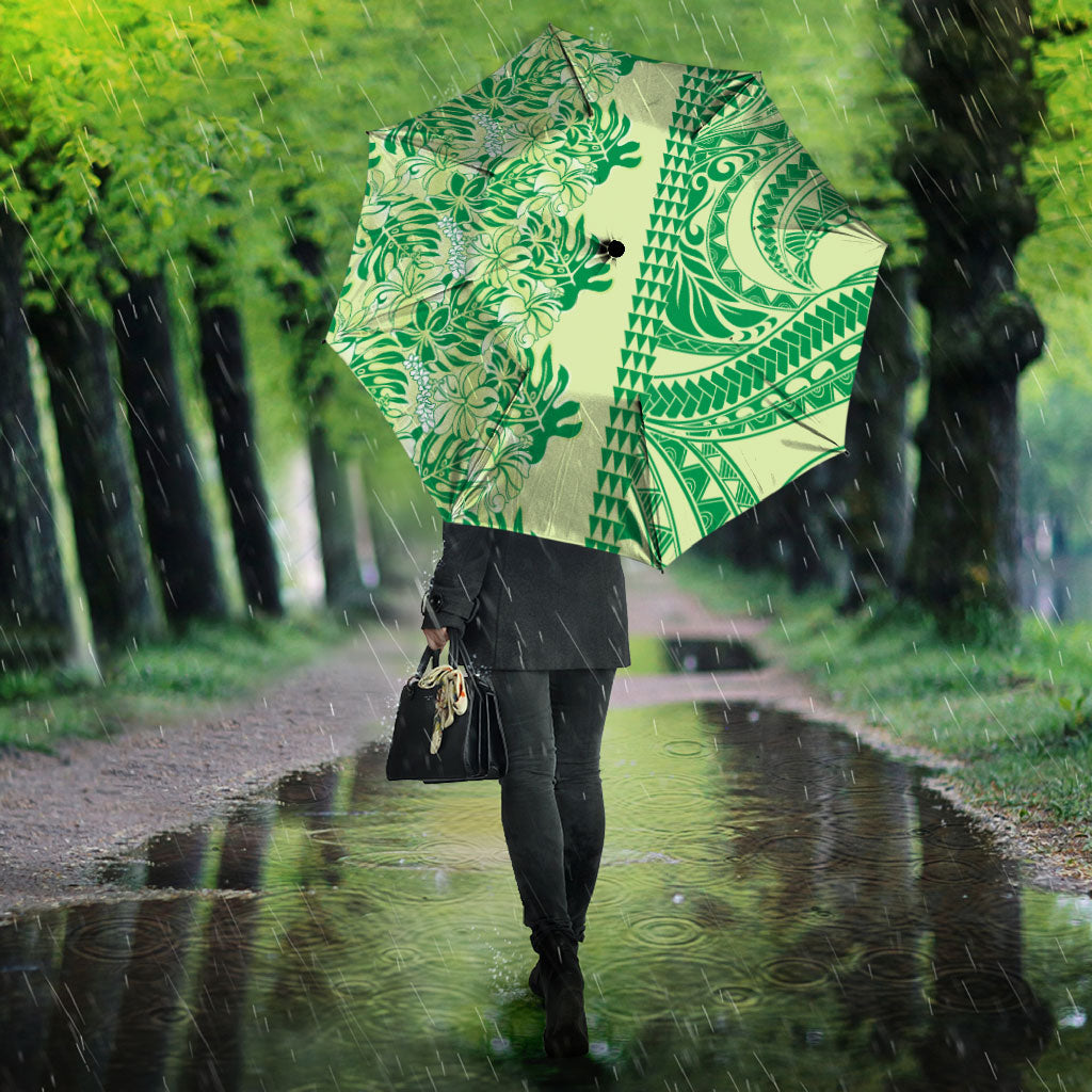 Lime Green Hibiscus Monstera Seamless Kakau Hawaii Umbrella