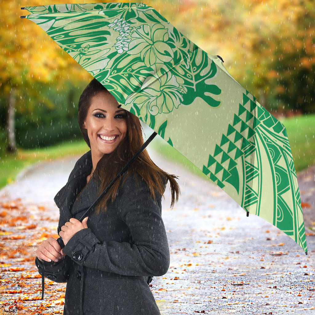 Lime Green Hibiscus Monstera Seamless Kakau Hawaii Umbrella