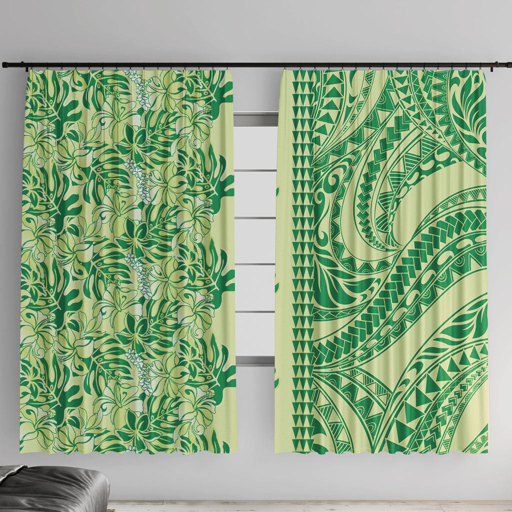 Lime Green Hibiscus Monstera Seamless Kakau Hawaii Window Curtain