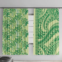 Lime Green Hibiscus Monstera Seamless Kakau Hawaii Window Curtain