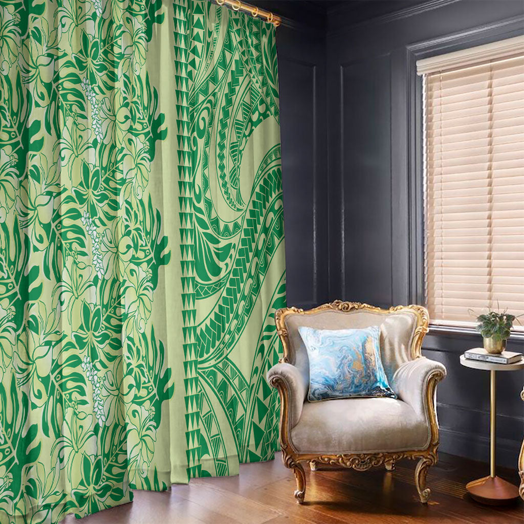 Lime Green Hibiscus Monstera Seamless Kakau Hawaii Window Curtain