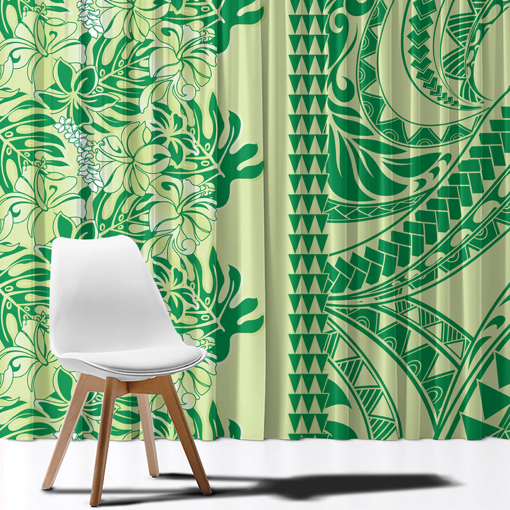 Lime Green Hibiscus Monstera Seamless Kakau Hawaii Window Curtain