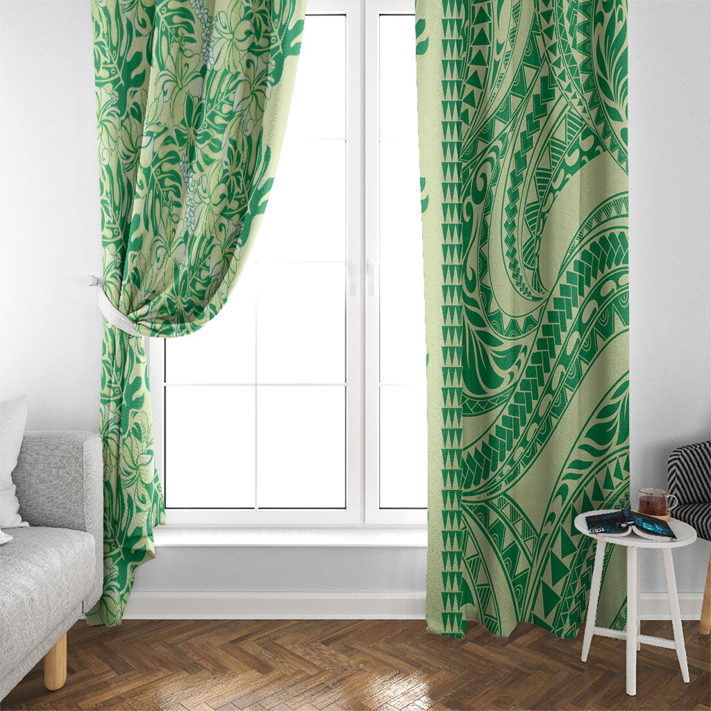 Lime Green Hibiscus Monstera Seamless Kakau Hawaii Window Curtain