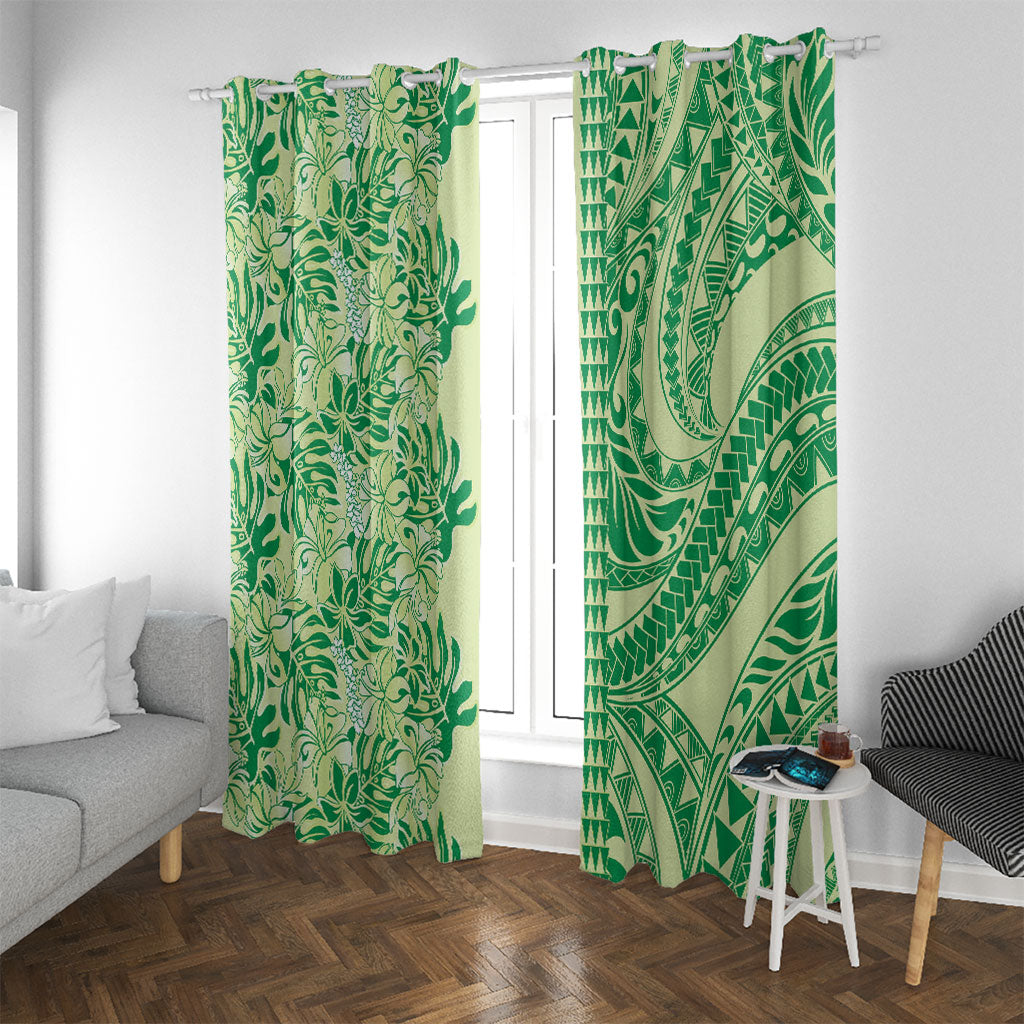 Lime Green Hibiscus Monstera Seamless Kakau Hawaii Window Curtain