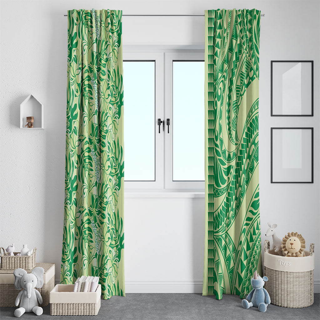 Lime Green Hibiscus Monstera Seamless Kakau Hawaii Window Curtain