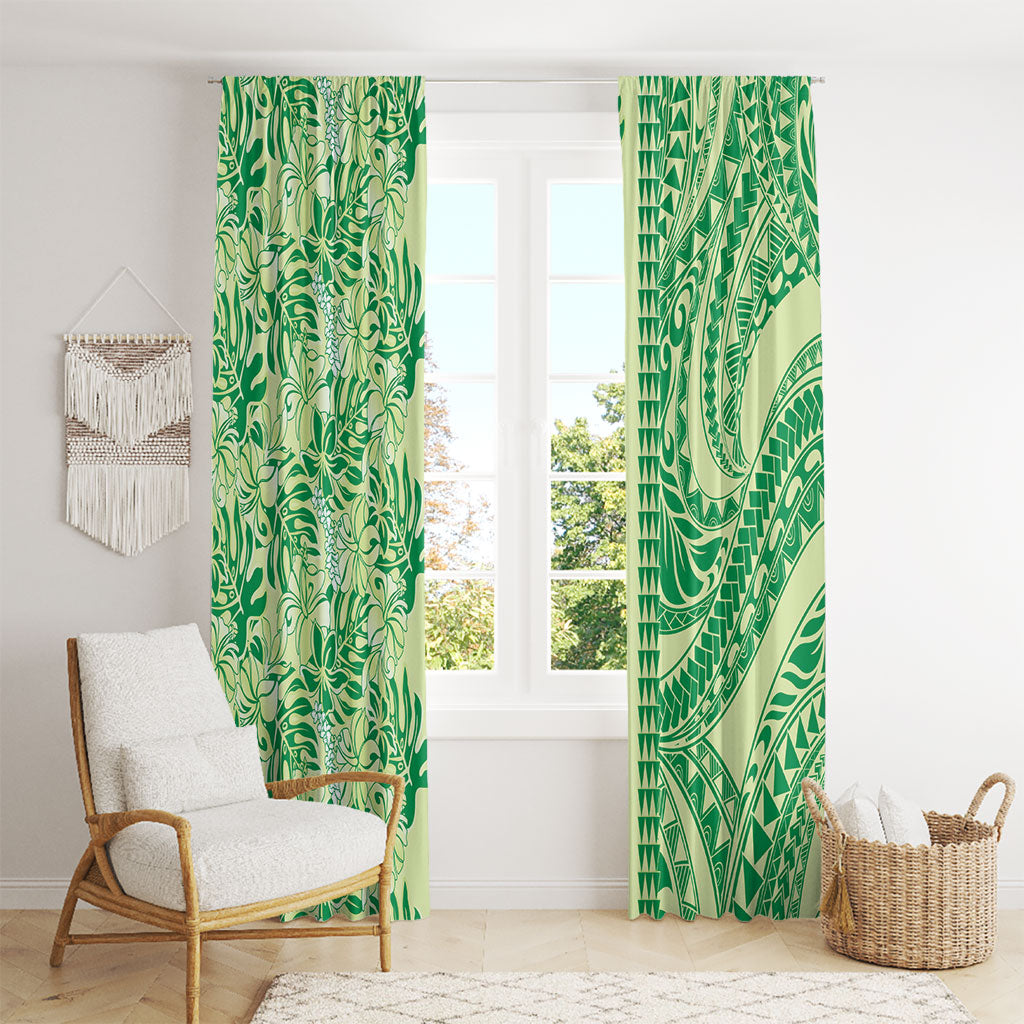Lime Green Hibiscus Monstera Seamless Kakau Hawaii Window Curtain