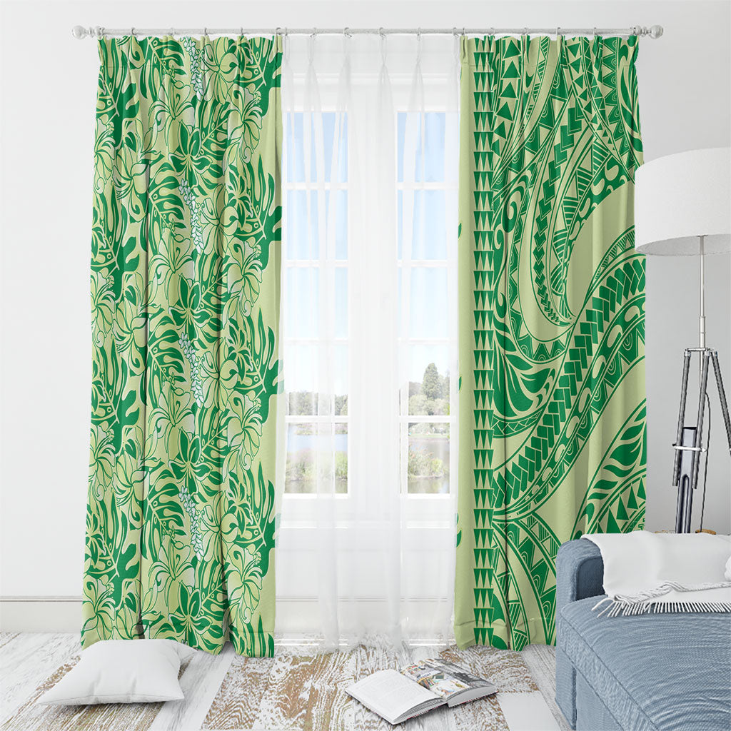 Lime Green Hibiscus Monstera Seamless Kakau Hawaii Window Curtain