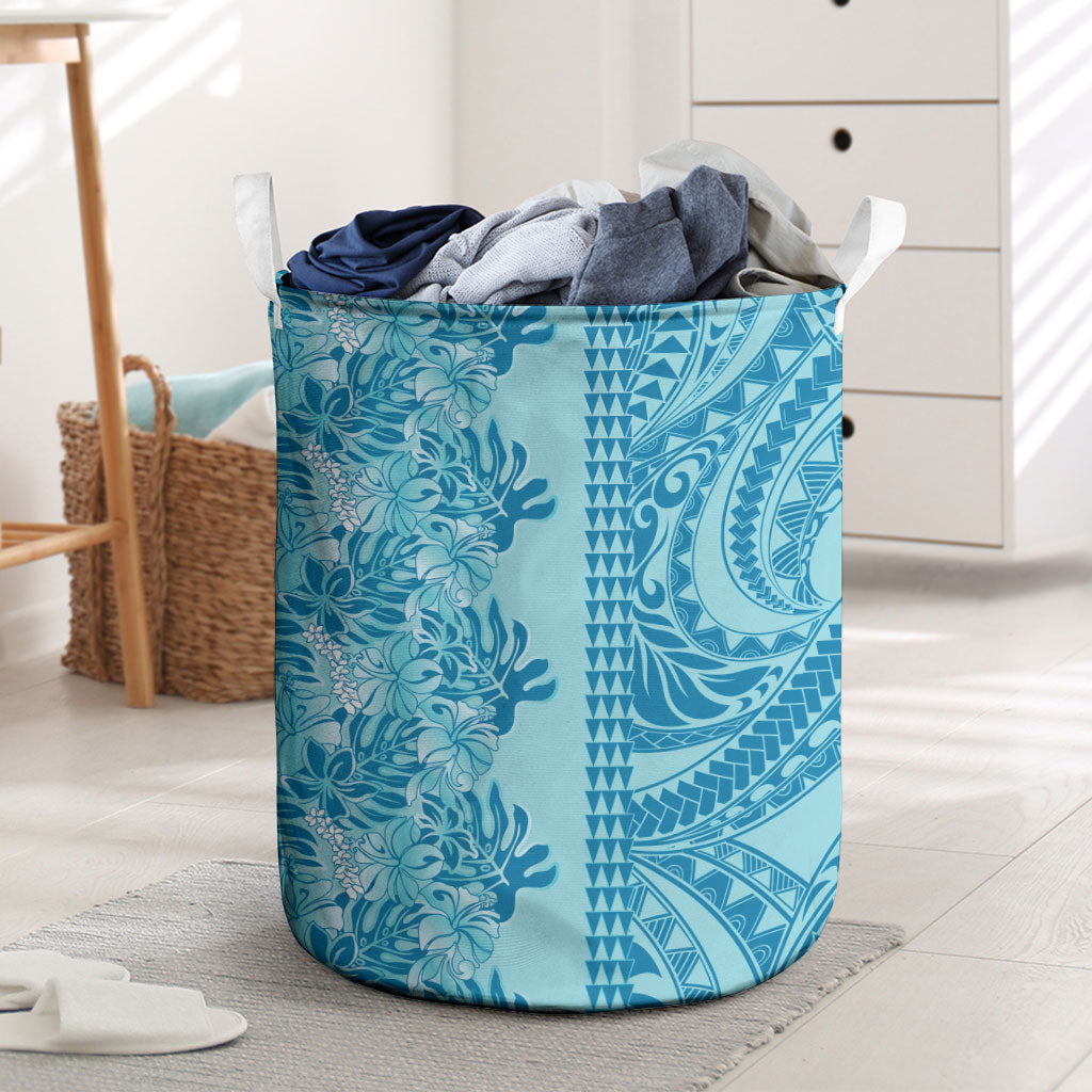 Cyan Hibiscus Monstera Seamless Kakau Hawaii Laundry Basket