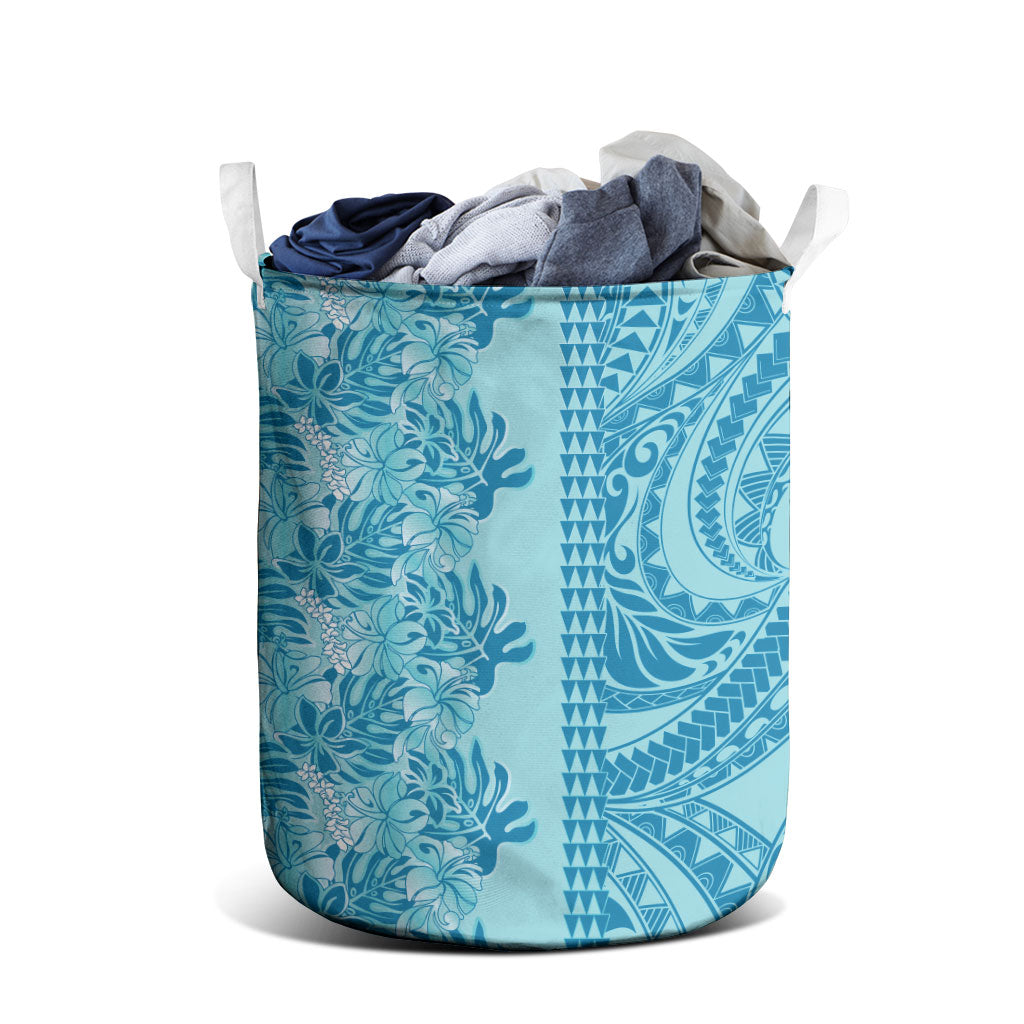 Cyan Hibiscus Monstera Seamless Kakau Hawaii Laundry Basket